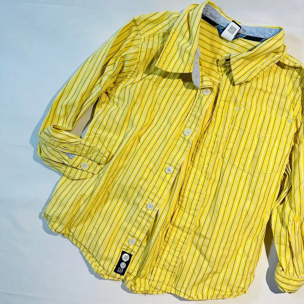 Baby Gap 100% Cotton Yellow Striped Long Sleeve Button Up Poplin Top Sz 4t